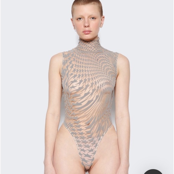 Mugler Tops - Mugler Beige and Gray Patterned Bodysuit